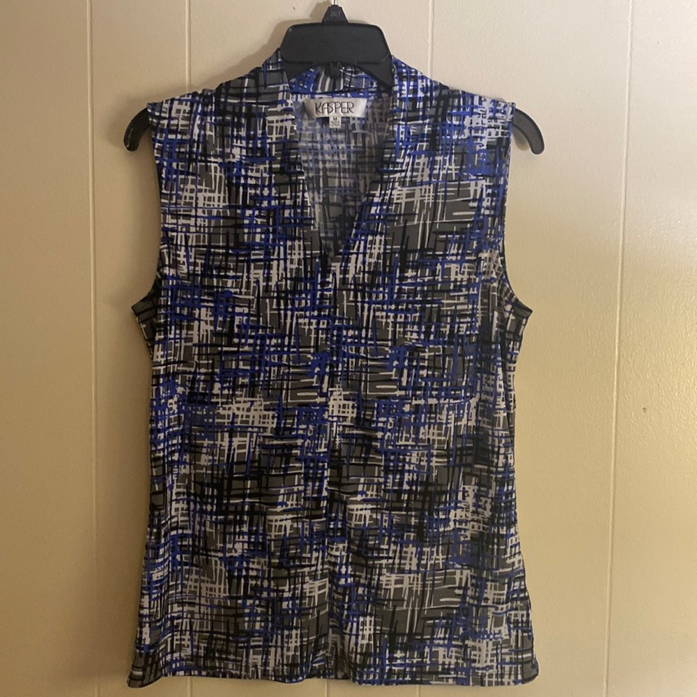 Kasper Medium Blue, Gray and Black Blouse